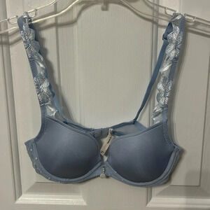 Marie Jo Pale Blue Agnes Padded Heart Shape Bra NWOT 32B Lace Floral Straps